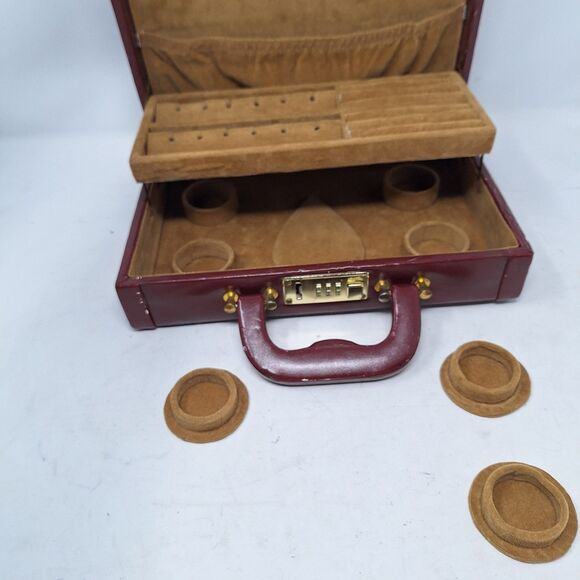 Vintage MCM Burgundy Red Faux Leather Jewelry Box Combination Lock Briefcase - Picture 3 of 15